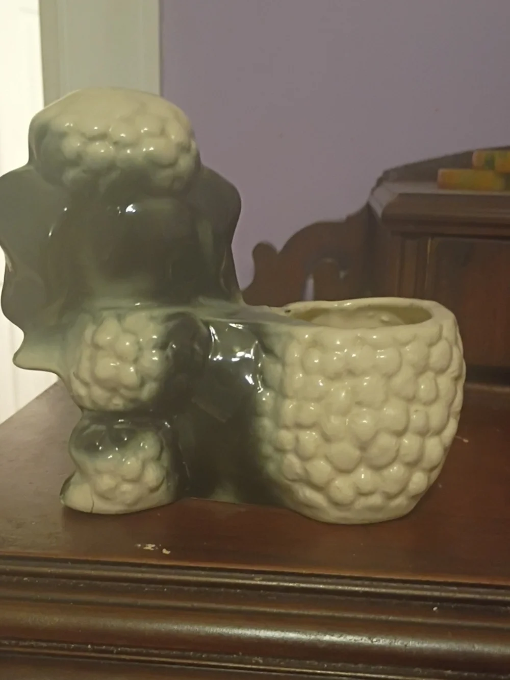 Vintage Ceramic Poodle Planter in Cream and Gray - Unbranded